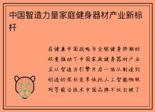 中国智造力量家庭健身器材产业新标杆