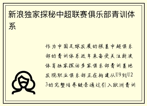 新浪独家探秘中超联赛俱乐部青训体系